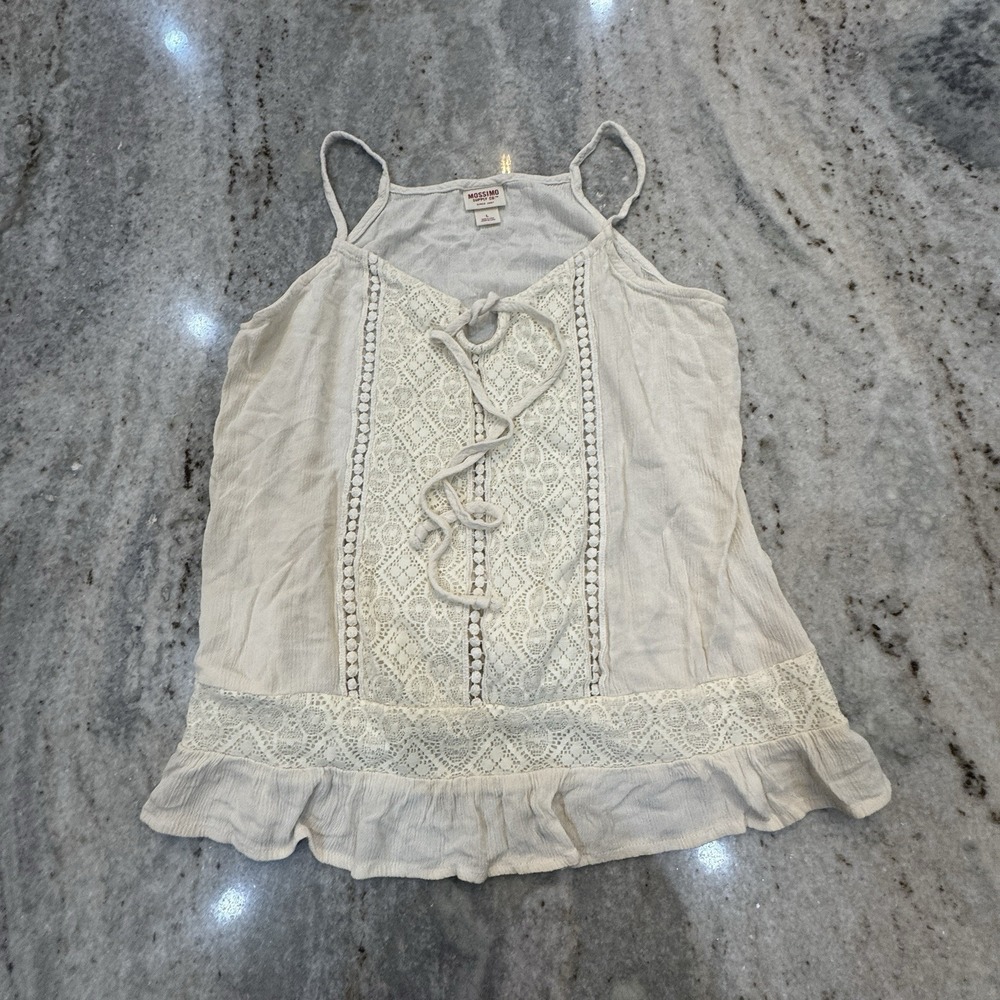 Mossimo Y2K Women's Large Cream‎ White Cami Tank Top Crochet Lace Boho Beach